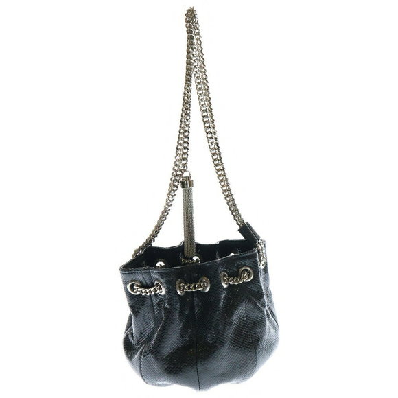 SAINT LAURENT PARIS Drawstring Chain Python Shoulder Bag Black - Picture 1 of 5